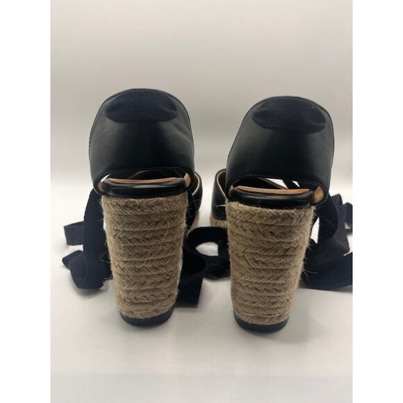 Venus Black Faux Leather Closed Toe Espadrille with Ankle Wrap Ribbon Ties - Picture 5 of 12